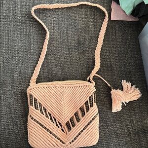 VENUS Blush Woven Crossbody Bag with Tassel